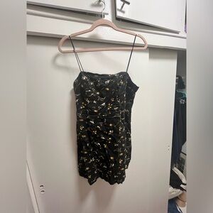 urban outfitters black and gold floral mini dress
